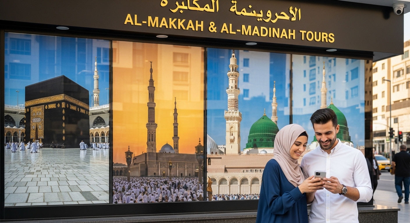 Couple consultant une agence Hajj