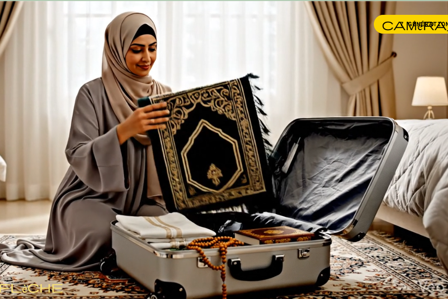 Femme musulmane préparant sa valise pour l'Omra