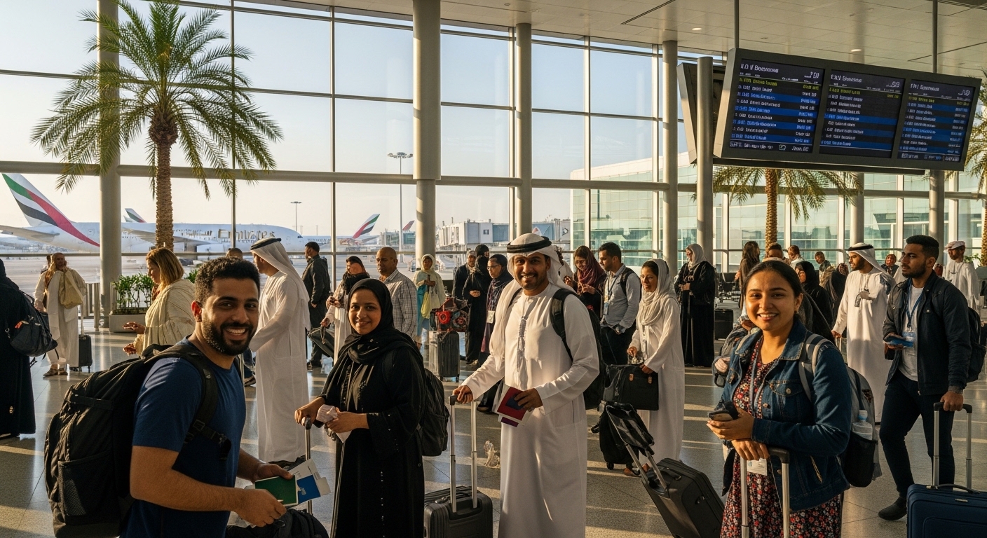 Pèlerins à l'aéroport, départ pour l'Omra